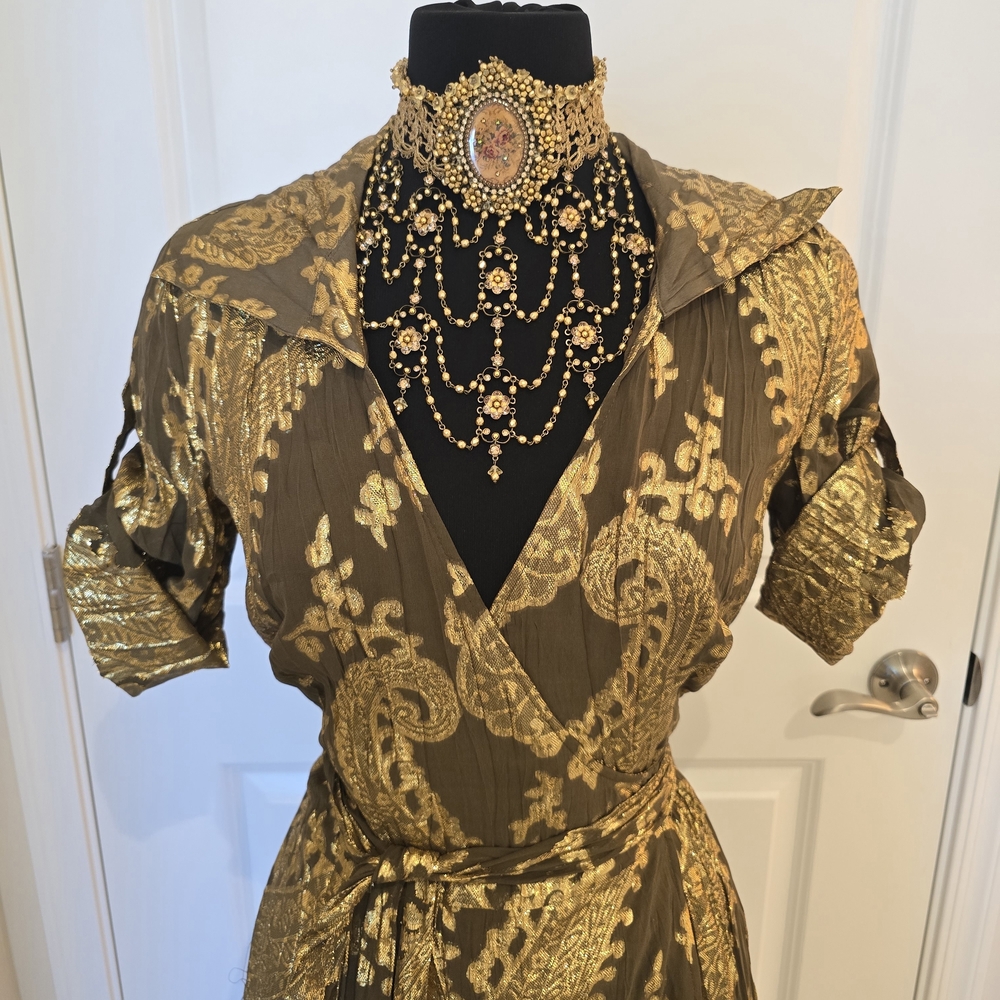 Diane Von Furstenberg Gold and Brown Midi Dress - Picture 3 of 17